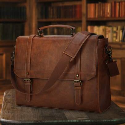 NEWHEY Messenger Bag 15.6 Inch Vintage Leather Water-Proof Laptop Briefcase Large Computer Laptop Bag Leather Satchel Bag Retro Shoulder Bag For Office Business Travel College Christmas Gift Tote Bag Clutch Handbags Vacation Side Bags Leather Bag Hobo Bag Purse Holiday Thanksgiving Gifts Men Bag Travel Essentials Retro Bag Gifts Valentine Day Holiday Essentials Bag Stickers Winter Brown Bag Valentine Gifts Vintage School Laptop Case Gift Bag Pack Spring Vintage Bags Laptop Bags