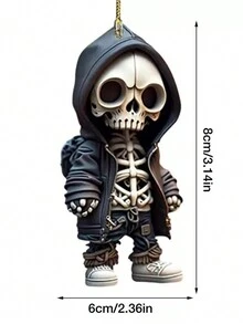 1 pièce Pendentif de décoration de Noël en acrylique 2D en forme de crâne à suspendre à la voiture, au sac à dos, porte-clés, décoration cadeau, Halloween, effrayant, automne, vacances, festival - Multicolore - Voir 7