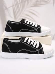 薄款帆布鞋夏季新款平底舒适休闲运动鞋百搭学生鞋 - 黑色 - 查看 2