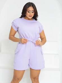 Introducing The Pearl Set! Composed Of High-Waisted Cargo Shorts And A Blouse With Sleeve Detail, Which Can Be Worn With A Knot In The Front, Adding Even Greater Charm To Your Look. - Màu Lilac Tím - Xem 5