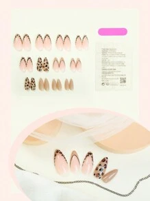 Bộ 24 miếng dán móng tay hình hạnh nhân cỡ vừa, họa tiết da báo, kiểu Pháp, chất liệu bóng, phủ toàn bộ bề mặt, thích hợp cho phụ nữ và bé gái sử dụng hàng ngày. - Nhiều màu - Xem 3
