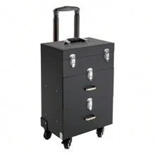 Cosmetic Trolley Makeup Storage Organizer Rolling Makeup Train Case Luggage Box - Black - View 6