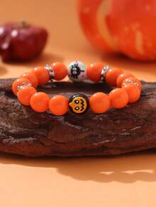 1 件万圣节主题橙色古怪魔鬼煤珠弹力手链女士派对俱乐部配饰 - 彩色 - 查看 7