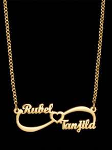 Custom Jewelry Stainless Steel Customized Name Pendant For Women Gold Color Double Names Heart Shape Necklace Personalized Box Chain Necklace Valentine's Day Birthday Gift Anniversary Accessories Gift Valentines - Gold - View 5