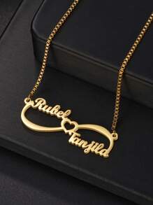 Custom Jewelry Stainless Steel Customized Name Pendant For Women Gold Color Double Names Heart Shape Necklace Personalized Box Chain Necklace Valentine's Day Birthday Gift Anniversary Accessories Gift Valentines - Gold - View 4