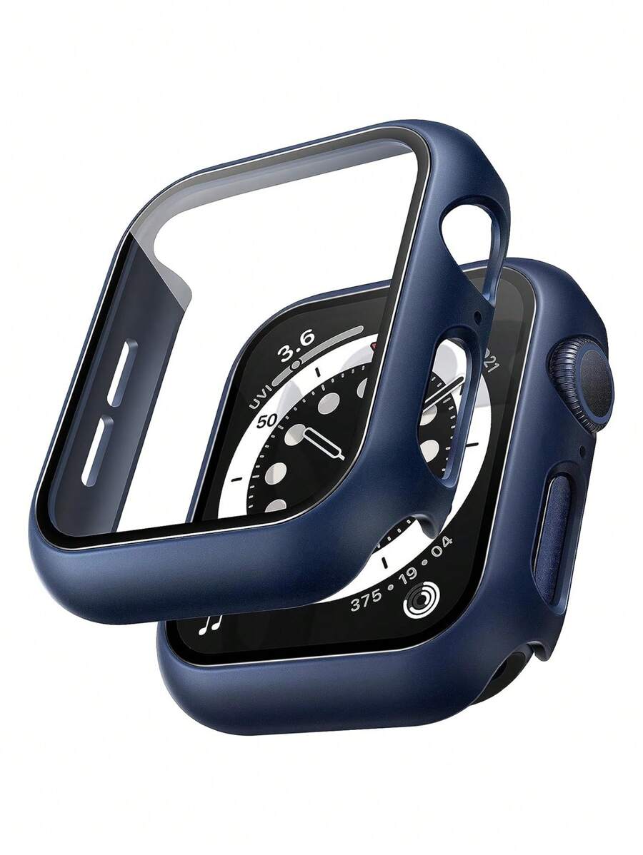 2个蓝色时尚休闲PC材质智能手表表壳，二合一超薄钢化玻璃屏幕保护膜，适用于38/40/41/42/44/45/46/49mm苹果手表表带，适用于苹果手表Ultra/SE/11/10/9/8/7/6/5/4/3/2/1系列，智能手表配件