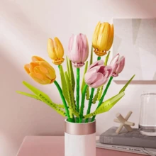 3 件套花束郁金香积木 DIY 模型积木家居办公室装饰展示积木玩具礼物 - 顏色 - 查看 1