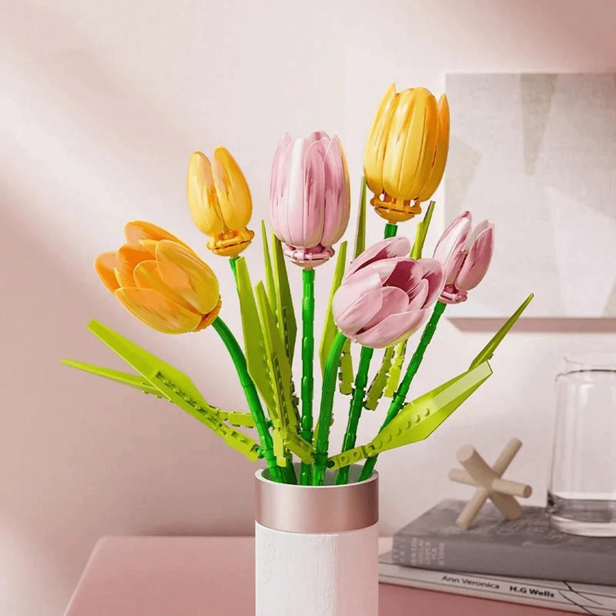 3 件套花束郁金香积木 DIY 模型积木家居办公室装饰展示积木玩具礼物 - 顏色 - 查看 1