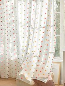 2 PIEZAS Cortina semitransparente con pompones de colores para sala de estar o dormitorio, con ojales en la parte superior - Multicolor - Ver 7