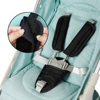 3-packs autostoelriemhoezen en kruiskussencombo voor kinderwagen, wandelwagenriemen schoudervullingen pak, zachte veiligheidsgordelhoezen universeel voor pasgeborenen zuigelingen kinderen kind, kinderwagen veiligheidsgordelhoezen (zwart)