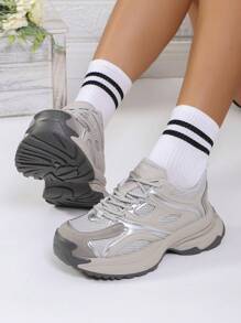 Women's Thick Sole Chunky Sneakers, Spring Autumn Casual Mesh Breathable Hiking Outdoor Elevator Comfortable Athletic Shoes, Fashion