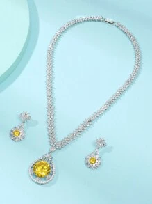 1 套/3 件优雅方晶锆石花朵项链和耳环首饰套装，适合女士，适合婚礼和正式活动情人节、妈妈、母亲、母亲节、礼物 - 花朵 - 查看 17