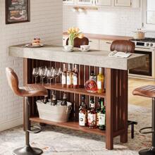 Tribesigns Home Bar Unit, Modern 2-Tier Bar Table With Footrest, Corner Mini Coffee Bar Cabinet For Home Kitchen Pub, Brown