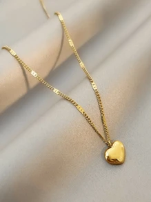 新款精致心形吊坠项链，简约金属心形锁骨链项链，优雅心形项链 - 金色 - 查看 1