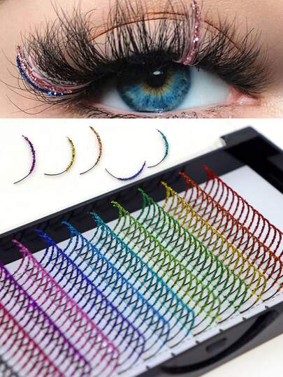 Mixed-Colored Glitter False Eyelashes For Fairy Eyelash Extension, D Curl, 12 Colors, 240 Pcs/Tray Strip Lashes,Lashes,Eyelashes,Fake Lashes