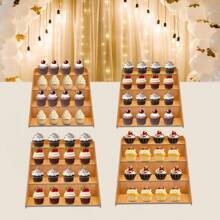 CNCEST 4 件 4 层零售展示架 乡村风格零售展示架 分级桌面展示架 纸杯蛋糕甜点架 支架 阶梯式储物整理架 适用于商店，木色蛋糕架 - 木材顏色 - 查看 5