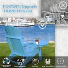 FOOWIN HDPE Folding Adirondack Chair, All-Weather Resistant Adirondack Chair W/4 In 1 Cup Holder Trays, Adirondack Chairs For Outdoor, Patio, Lawn, Garden, Backyard Deck