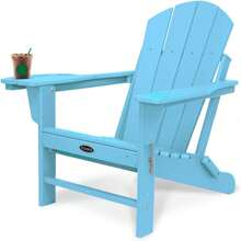 FOOWIN HDPE Folding Adirondack Chair, All-Weather Resistant Adirondack Chair W/4 In 1 Cup Holder Trays, Adirondack Chairs For Outdoor, Patio, Lawn, Garden, Backyard Deck