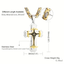 2pcs/Set Men's Retro Cross Pendant Necklace And Simple Bracelet, Stainless Steel Jewelry Set For Men - Gradient Gold - View 2