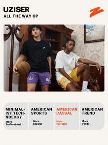 UZISER Uziser Boyfriend Style Men's Quick-Drying Sports Shorts Training Quarter Mesh Breathable Hollow Printed Shorts