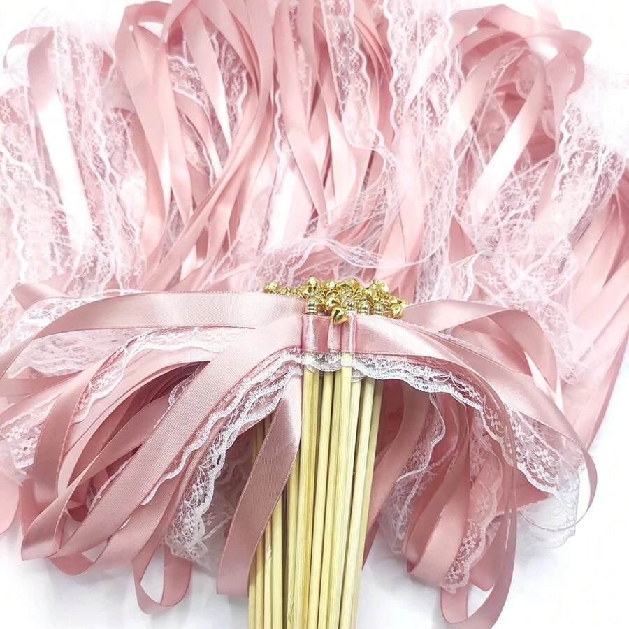 50/20/10 件/批 带铃铛的丝带婚礼魔杖 旋转彩带 婚礼丝带棒 适用于婚礼装饰、圣诞节 - 彩色 - 查看 1