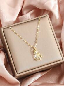 1pc Kids Exquisite Fashionable Unicorn Pendant Copper & Zirconia Necklace With Stainless Steel Chain For Girls Sweet Lovely Delicate Shiny Party Banquet Holiday Festival Jewelry Gift For Children Birthday Gift And Daily Decoration - Gold - View 3