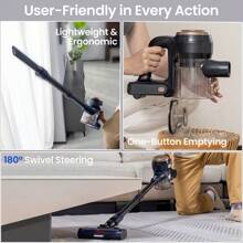 Proscenic P11 Lite Cordless Vacuum Cleaner, 28kPa Max Suction, Up To 35 Minutes Runtime, LED Display, Auto Hair Detangling, 180° Swivel Steering, 550ml Dust Bin, Telescopic Tube, Low Noise, Storage Wall. - Black - View 7