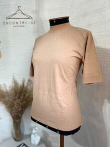 High-Neck Cotton T-Shirts Inspired By Zaara, Solid T-Shirt, Basic Casual, Stripped, Women's Blouse, Fashion, Summer 2024 - 卡布奇諾 - 查看 8