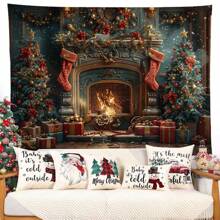 1 bucată 105 g/m² poliester chenille tapiserie de perete de Crăciun, atmosferă decorativă clasică, decor de cameră, decorațiuni interioare, obiecte de cameră, arte de perete, steaguri pentru cameră, decor de Crăciun, tapiserie, decorațiuni de Crăciun