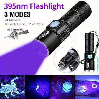 KENSUN 1st 395nm UV-ficklampa Zoombar Blacklight USB Uppladdningsbar UV-ljus Ultraviolett ficklampa för Urindetektion av husdjur Härdningsbelysning