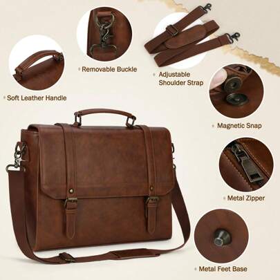 NEWHEY 15.6 Inch Vintage Waterproof Laptop Briefcase, Large Capacity Computer Bag, Vintage Shoulder Bag, Suitable For Office, Business Travel, University, Christmas Gift, Handbag, Clutch, Vacation Crossbody Bag, Hobo Bag, Wallet, Thanksgiving Holiday Gift, Men's Bag, Travel Essential, Vintage Bag, Valentine's Day Holiday Essential Bag, Bag Sticker, Winter Brown Bag, Valentine's Day Gift, Vintage School Laptop Bag, Gift Bag, Spring Vintage Bag