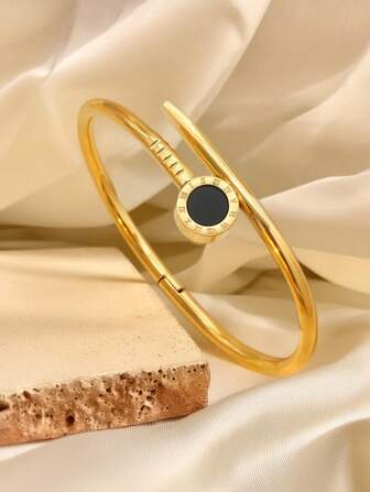 1 Stück Armband mit römischen Ziffern für Frauen, Edelstahl Armband Set, modischer Schmuckzubehör, 18 Karat vergoldet Trendschmuck