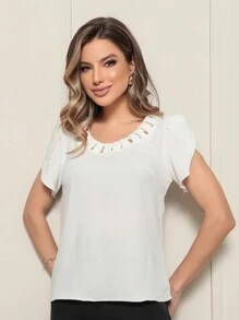 Women's Short Sleeve Blouse With Button Acosta De Duna - 白色 - 查看 1