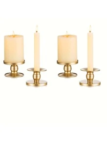 4 chân nến bằng sắt, phù hợp với 2 kích cỡ nến, chân nến hình nón, chân nến kim loại nhỏ cho đám cưới, bàn ăn, đồ trang trí ngày lễ, đồ trang trí phòng, quà tặng - Vàng - Xem 2