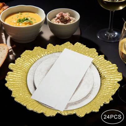 24pcs Chargers Plate Round Gold Salad Reef Plate For Wedding Dinner Decoration