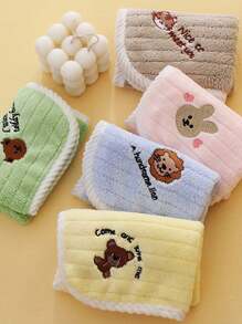 5pcs Infant Cartoon Embroidered Soft Coral Fleece Bibs, Highly Absorbent For Home And Outdoor Use - Multicolor - View 5