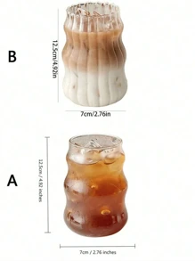 1PC Clear Wave Textured Glass Drinking Cup Set For Iced Coffee And Cocktails, Modern Style Ripple Design Glass, Unique Asymmetric Shape, Suitable For Home And Party Use, Lead-Free Glassware, Comfortable Grip, Perfect For Cold Drinks, Can Be Purchased As A Set Or Individually, With Optional Glass Straw. - Multicolor - View 4