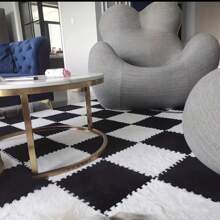 12 piezas Set de alfombras de mosaico negro y blanco súper suaves - Alfombrillas mullidas duraderas para dormitorio, sala de estar, cocina y baño - Lavables, cortables, 12x12 - Estiloso patrón geométrico