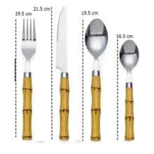 New 24 Piece Stainless Steel Cutlery Set, Bowling Handle Bamboo Handle - Màu vàng - Xem 3