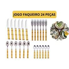New 24 Piece Stainless Steel Cutlery Set, Bowling Handle Bamboo Handle - Màu vàng - Xem 4