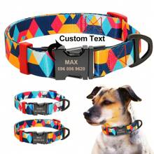 Customized Asymmetrical Polygon Print Nylon Personalized Pet Collar, Adjustable & Anti-Lost - Orange - View 1