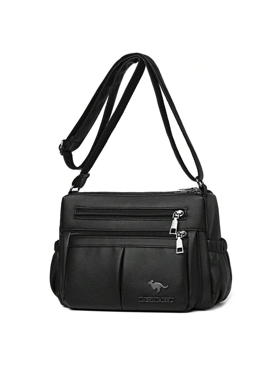 女士复古通勤手提包，新款时尚休闲大容量单肩斜挎手提包 - 黑色 - 查看 1