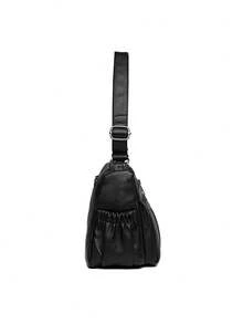 女士复古通勤手提包，新款时尚休闲大容量单肩斜挎手提包 - 黑色 - 查看 5