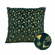 1 vỏ gối trang trí in lá vàng Giáng sinh (không bao gồm ruột gối), hình vuông dùng để trang trí ngày lễ - Nhiều màu - Xem 33