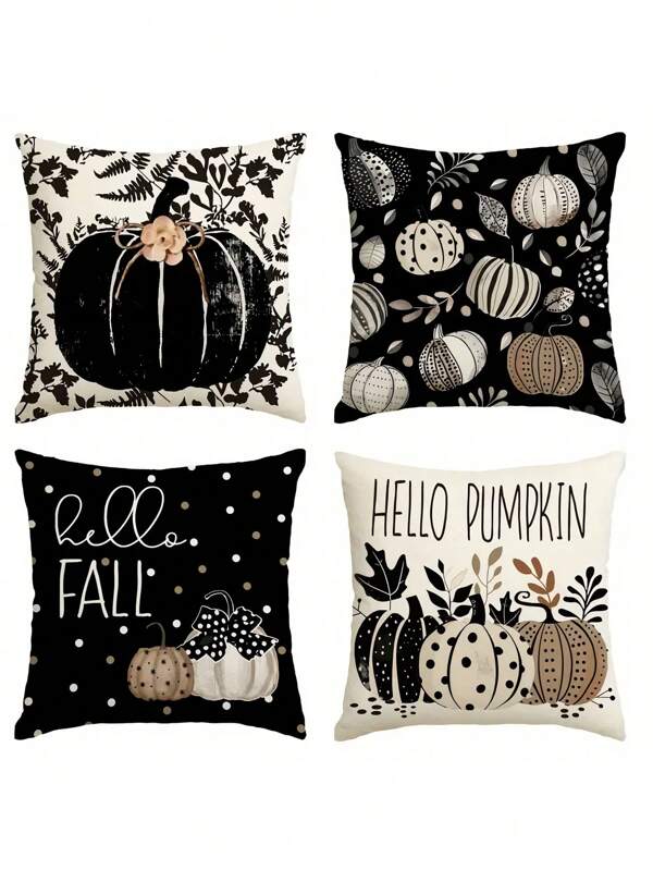 4/1 Pc Pumpkin, Maple Leaves, Dot Cartoon Abstract Art Decorative Pillow Case For Halloween, Suitable For Party, Home, Living Room, Sofa, Bedroom, Car, No Insert