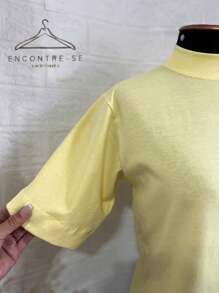 High-Neck Cotton Tshirts Inspired By Zaara Basic Plain T-Shirt Casual Stripped Women's Blouse T-Shirt 100% Cotton Tee Fashion Summer 2024 - 黃色 - 查看 6