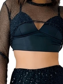 Cropped Trailing Bolero - 黑色 - 查看 2