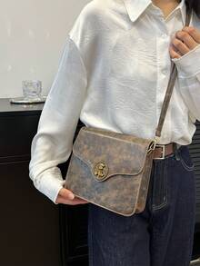 New Vintage Women Crossbody Bag Casual Shoulder Bag Big Capacity PU Leather Bag With Metal Lock Decor, Suitable For Young Ladies Daily Use, Shopping And Gift - Brown - View 2