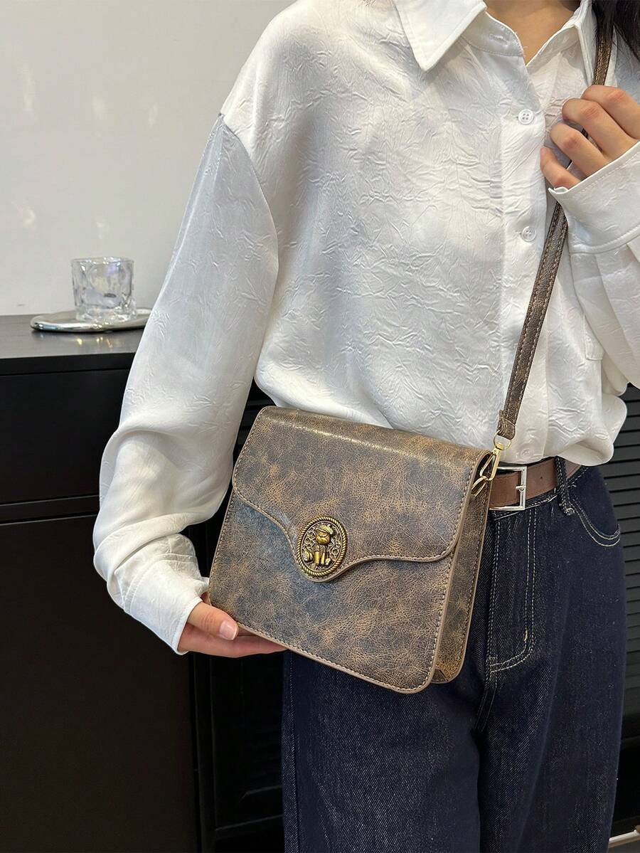 New Vintage Women Crossbody Bag Casual Shoulder Bag Big Capacity PU Leather Bag With Metal Lock Decor, Suitable For Young Ladies Daily Use, Shopping And Gift