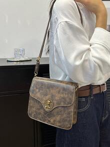 New Vintage Women Crossbody Bag Casual Shoulder Bag Big Capacity PU Leather Bag With Metal Lock Decor, Suitable For Young Ladies Daily Use, Shopping And Gift - Brown - View 3
